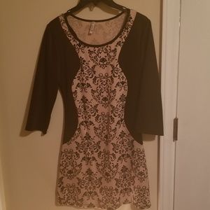 Black and cream body con mini dress with embroider